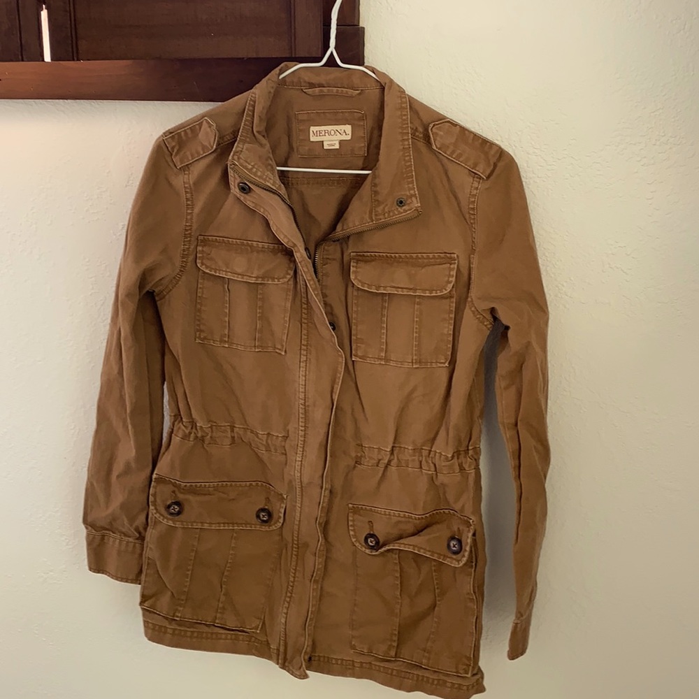 Canvas Pea Coat with camp pockets and cinched waist - size XS